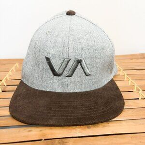RVCA Suede Gray Brown Embroidered Logo Hat Mid Fit